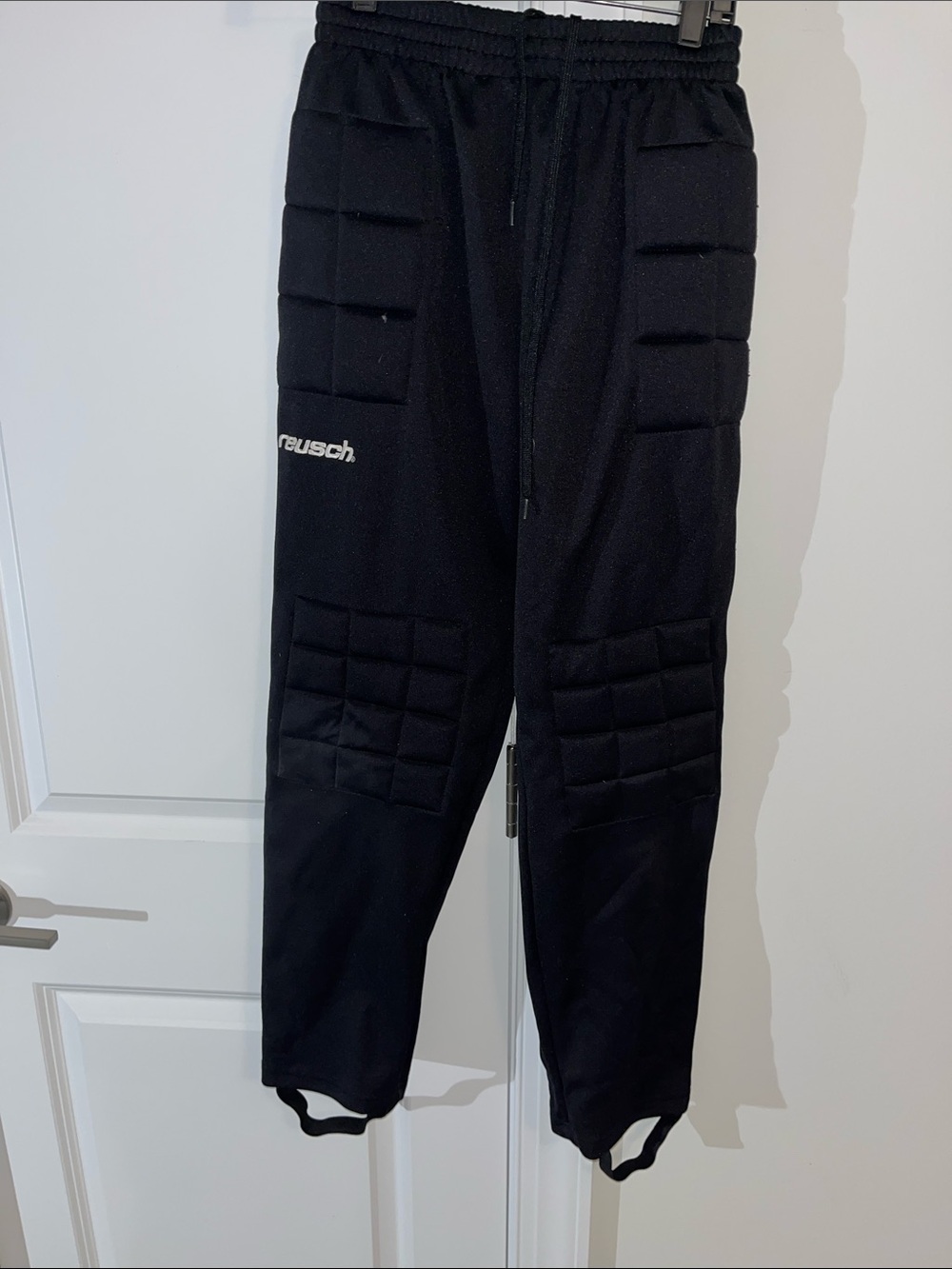 Black men’s padded soccer goalie goal keeper GK Pants Long Pants Stirrups AS